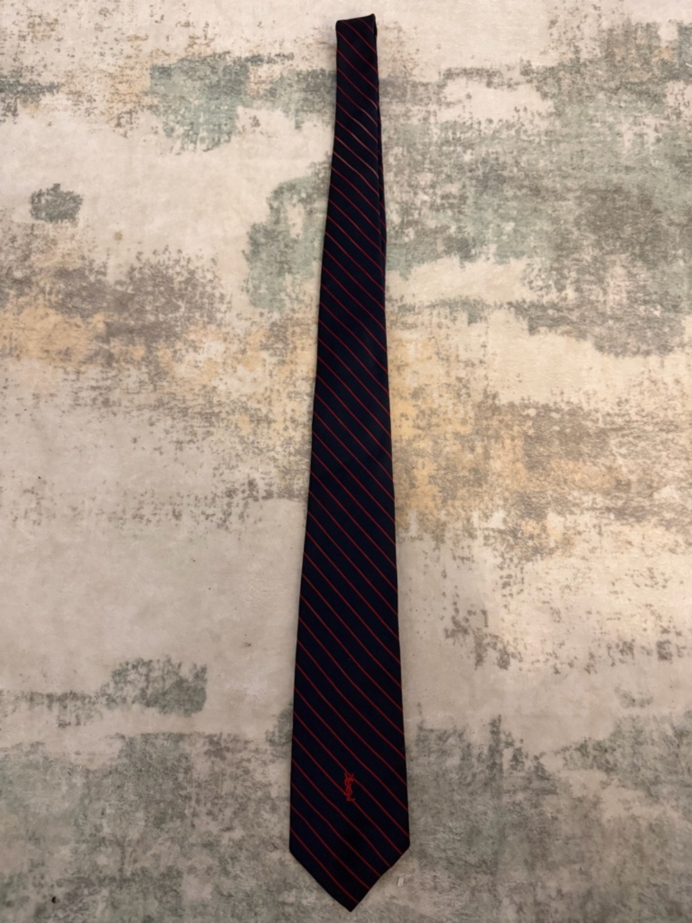 Yves Saint Laurent Marshall Fielde Company Navy Tie with Red Diagonal Stripes